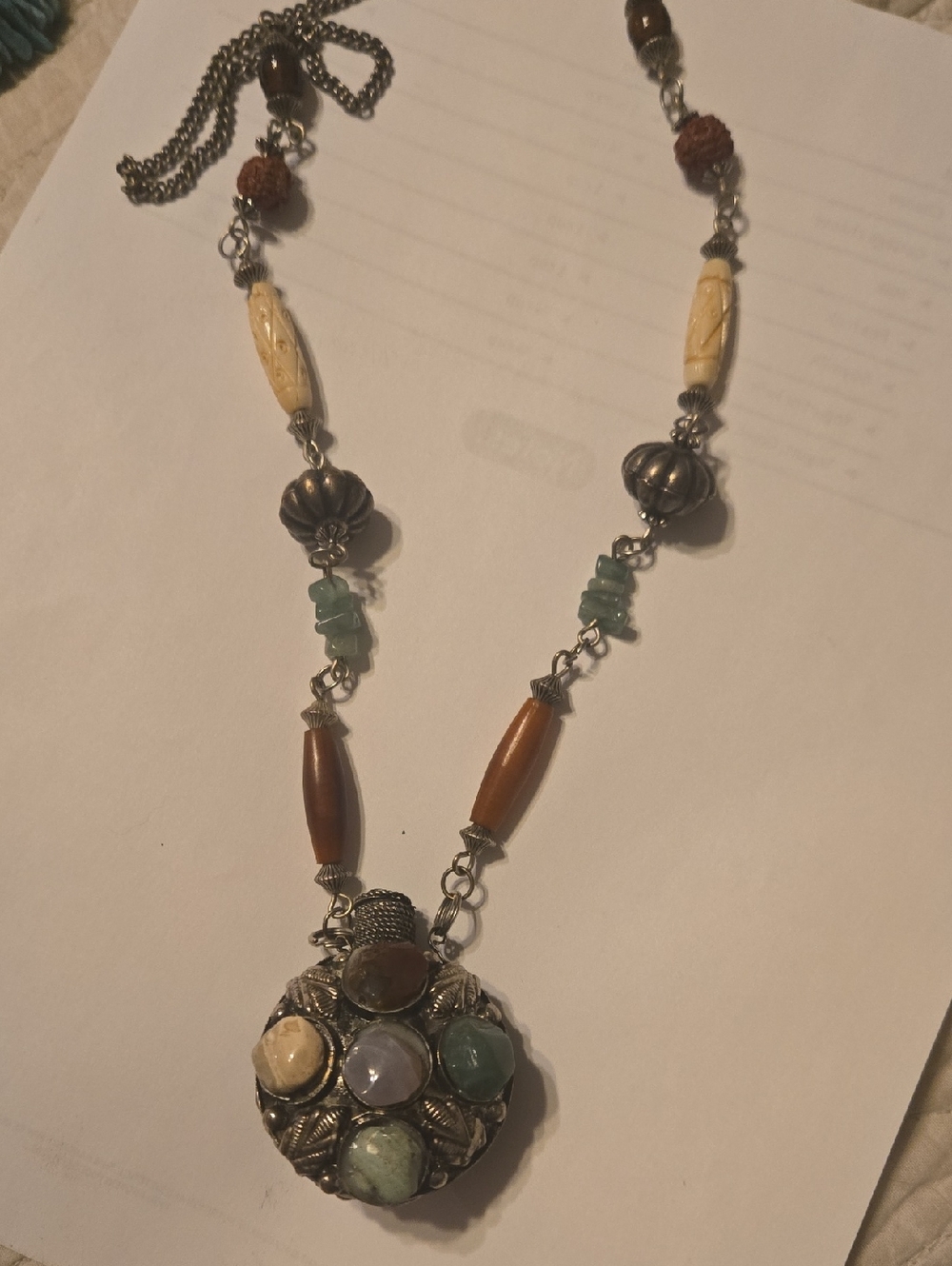 Gorgeous Vintage Morroccan Perfume Bottle Gemstone Necklace
